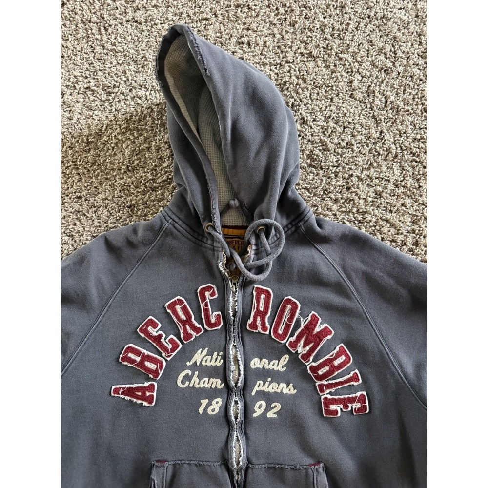 Vintage Abercrombie & Fitch Zip Hoodie Gray Distressed Waffle Lined XL Heavy